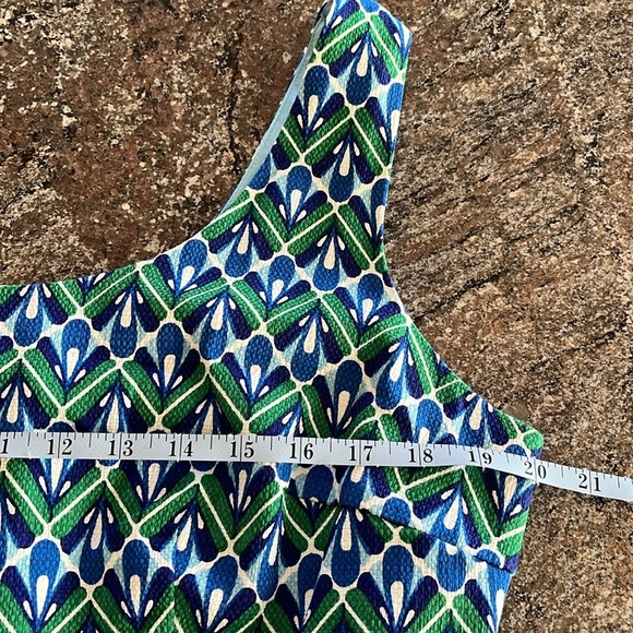 Boden Dress Sheath Emerald Deco Career Colorful Green Blue Belted Lined Size 12 - Picture 5 of 15